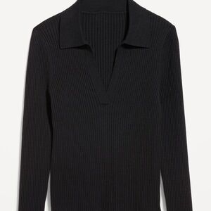NWT OLD NAVY Ribbed Crop Polo Sweater Color Black Size Large